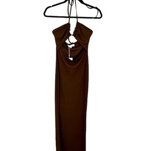 Meshki Maddie Ribbed Drawstring Midi Dress Women's Chocolate Halter Size M GUC